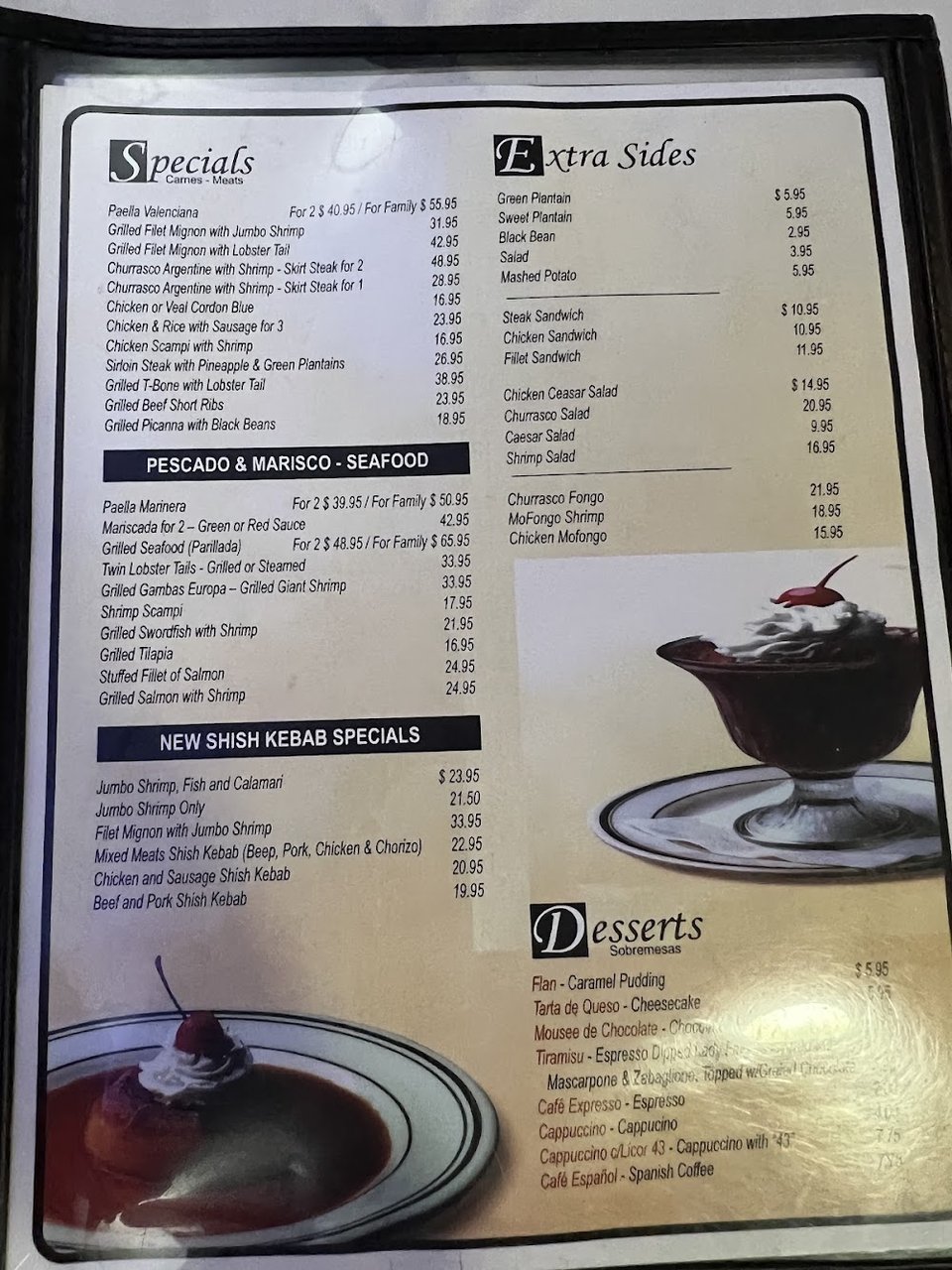 Simple menu sheet for credit and cash orders.
