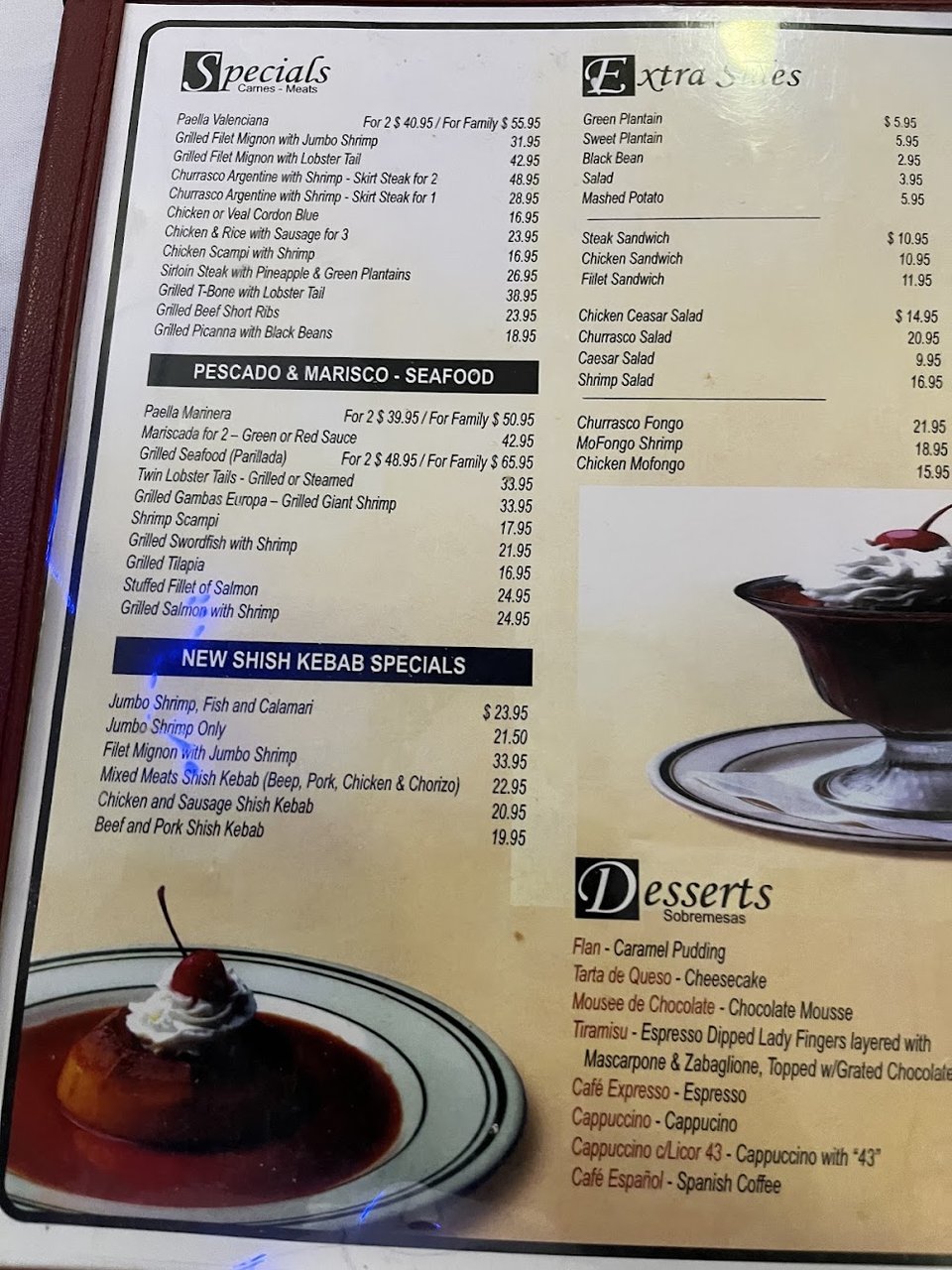 Restaurant menu with print options listed clearly.